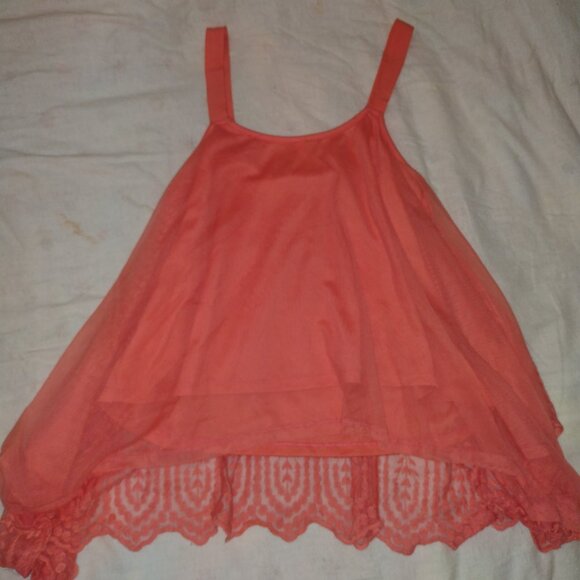 Xhileration pinkish orange/peach flowy lace design tank top - Picture 3 of 4